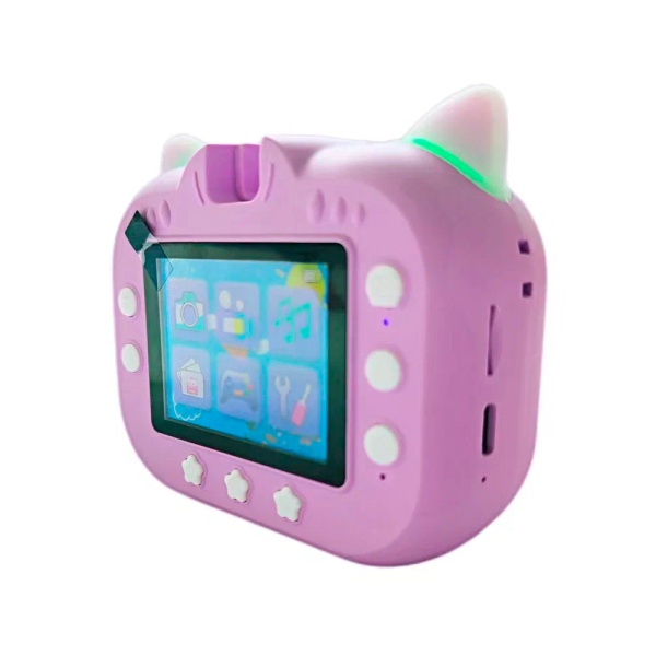 Детская камера Kid Joy Print Cam P13 с картинкой кота, фиолетовая